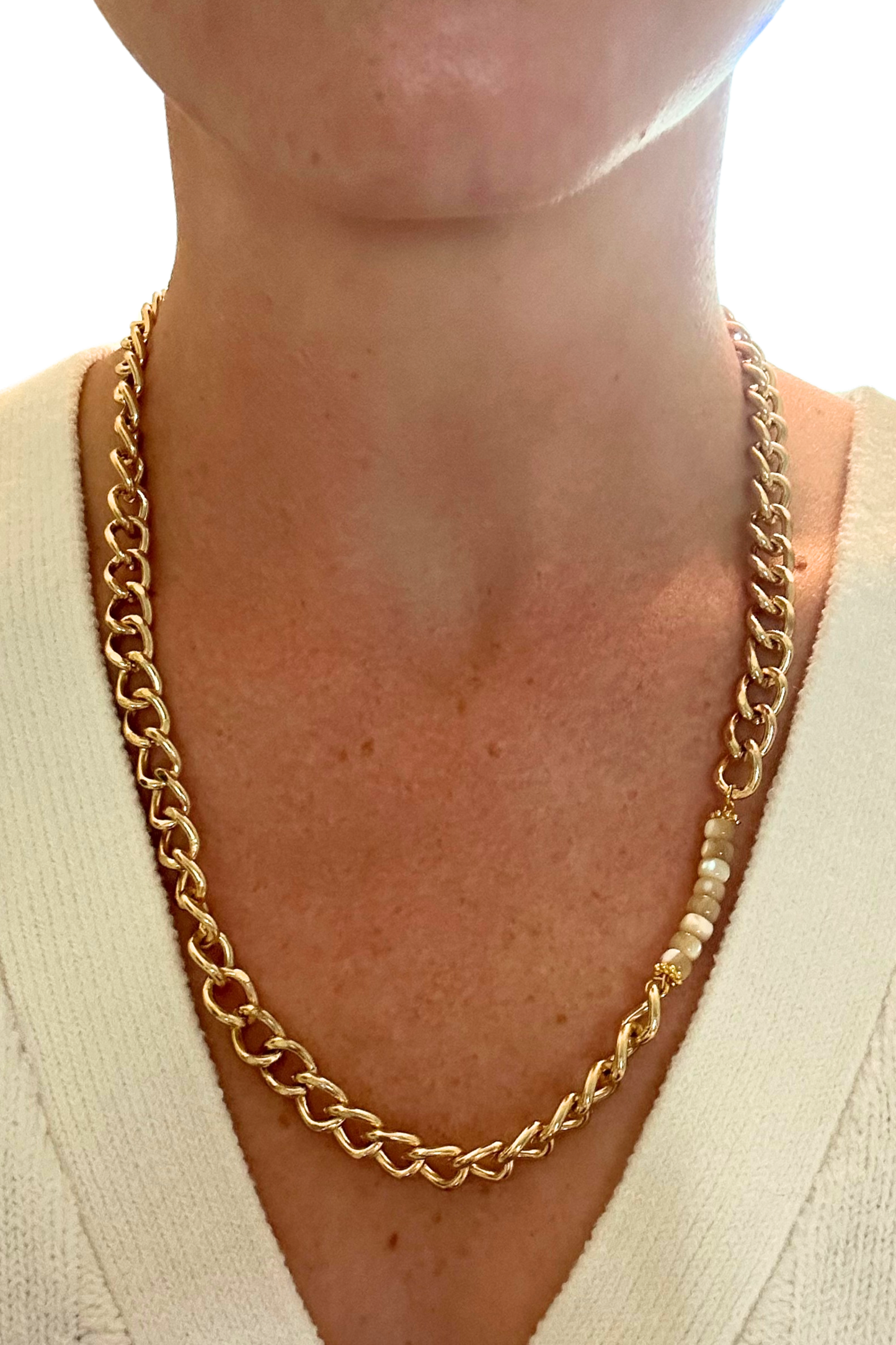 Large Gold Curve Chain + Rondelle Shell