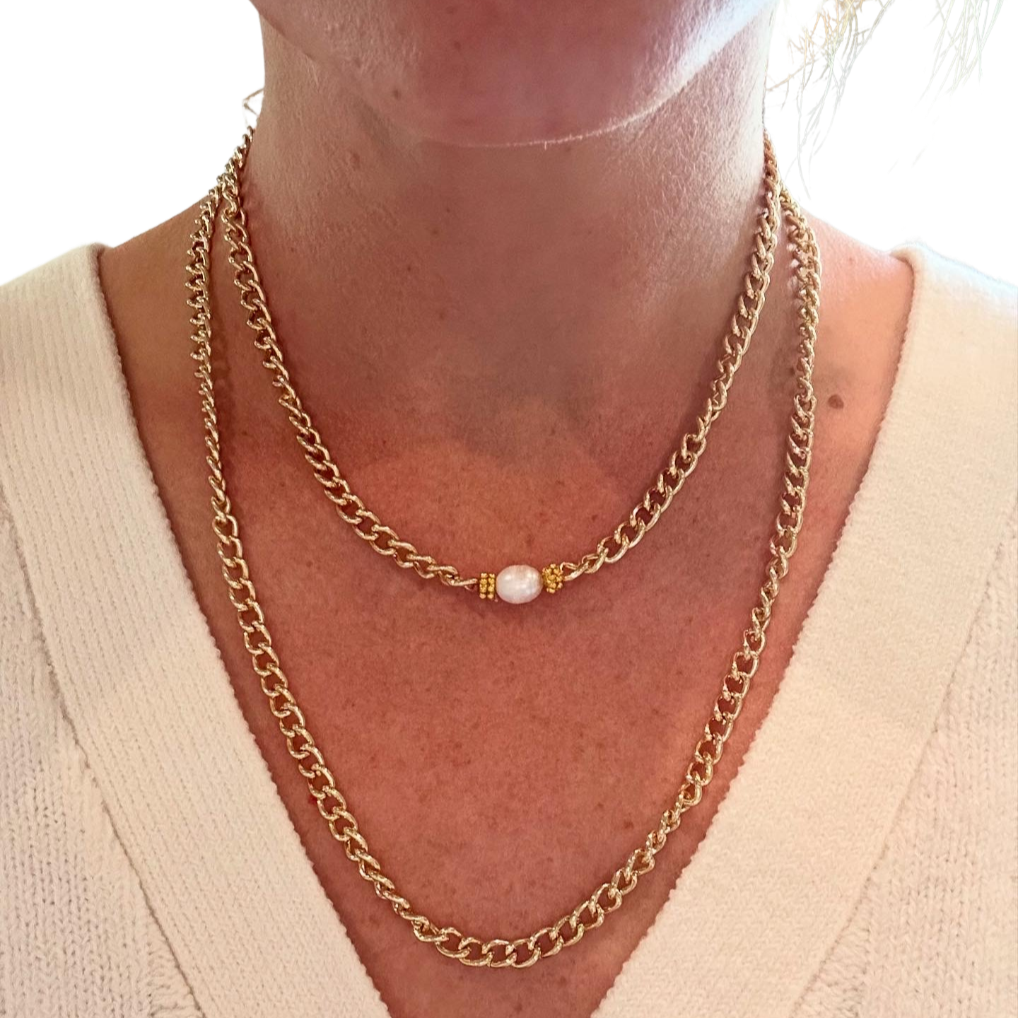 Small Gold Curve Chain + Fresh Water Pearl Wrap