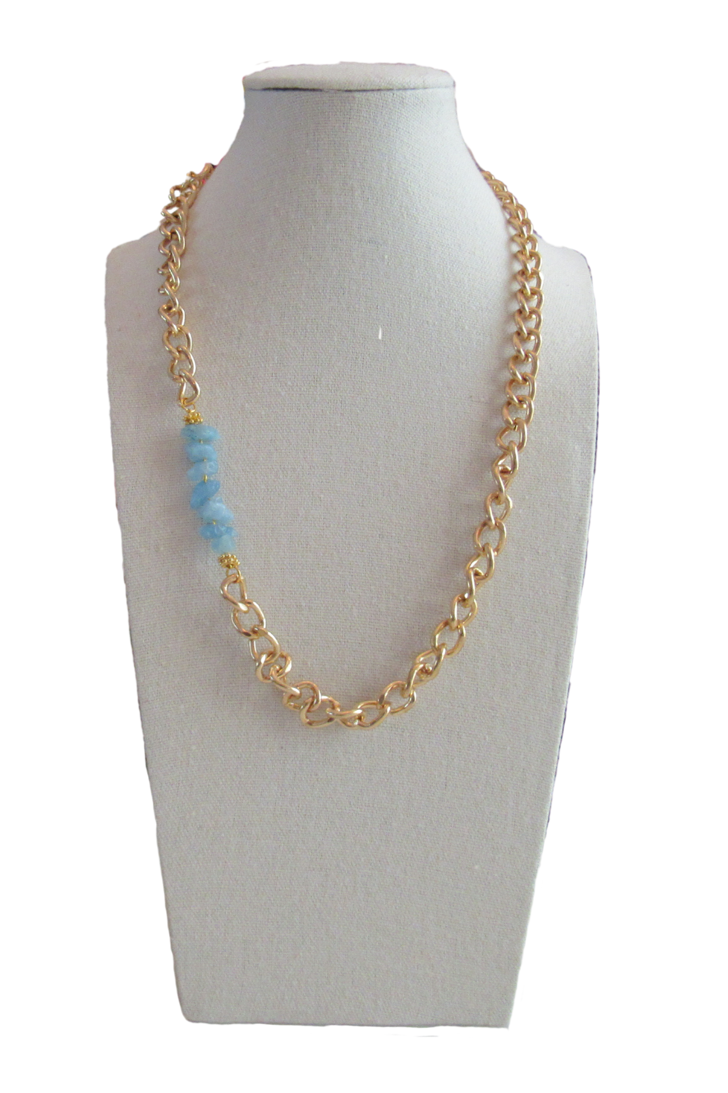 large Gold Curb Chain + Aquamarine Chips