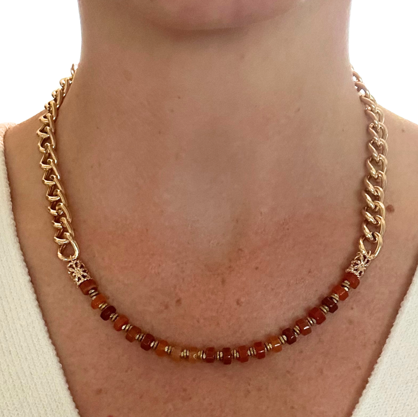 Large Gold Curve Chain + Dyed Agate Beads