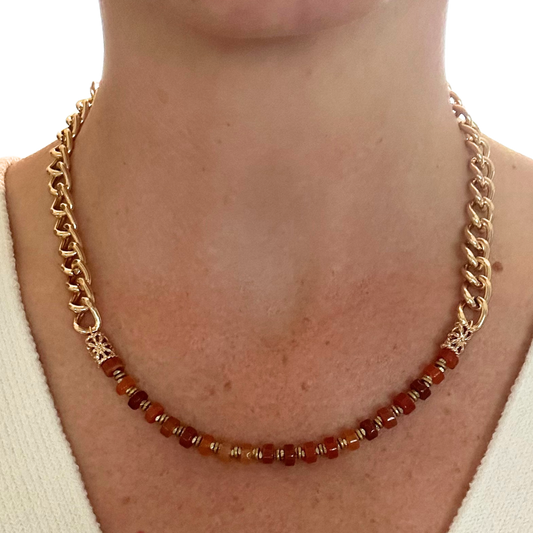 Large Gold Curve Chain + Dyed Agate Beads