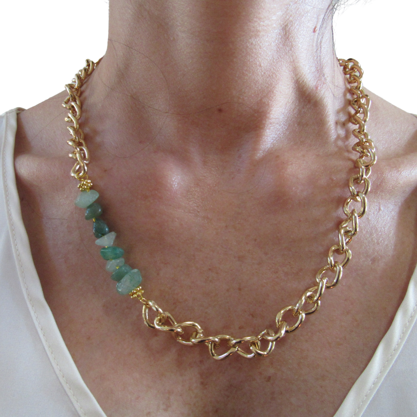 large Gold Curve Chain + Green Aventurine Chips