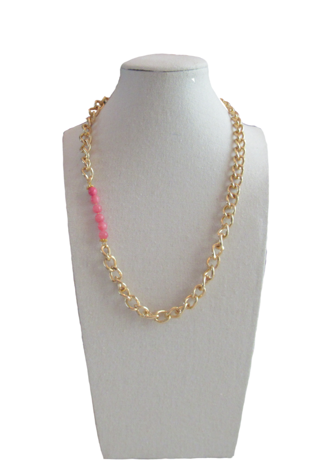 large Gold Curb Chain + Pink Quartz