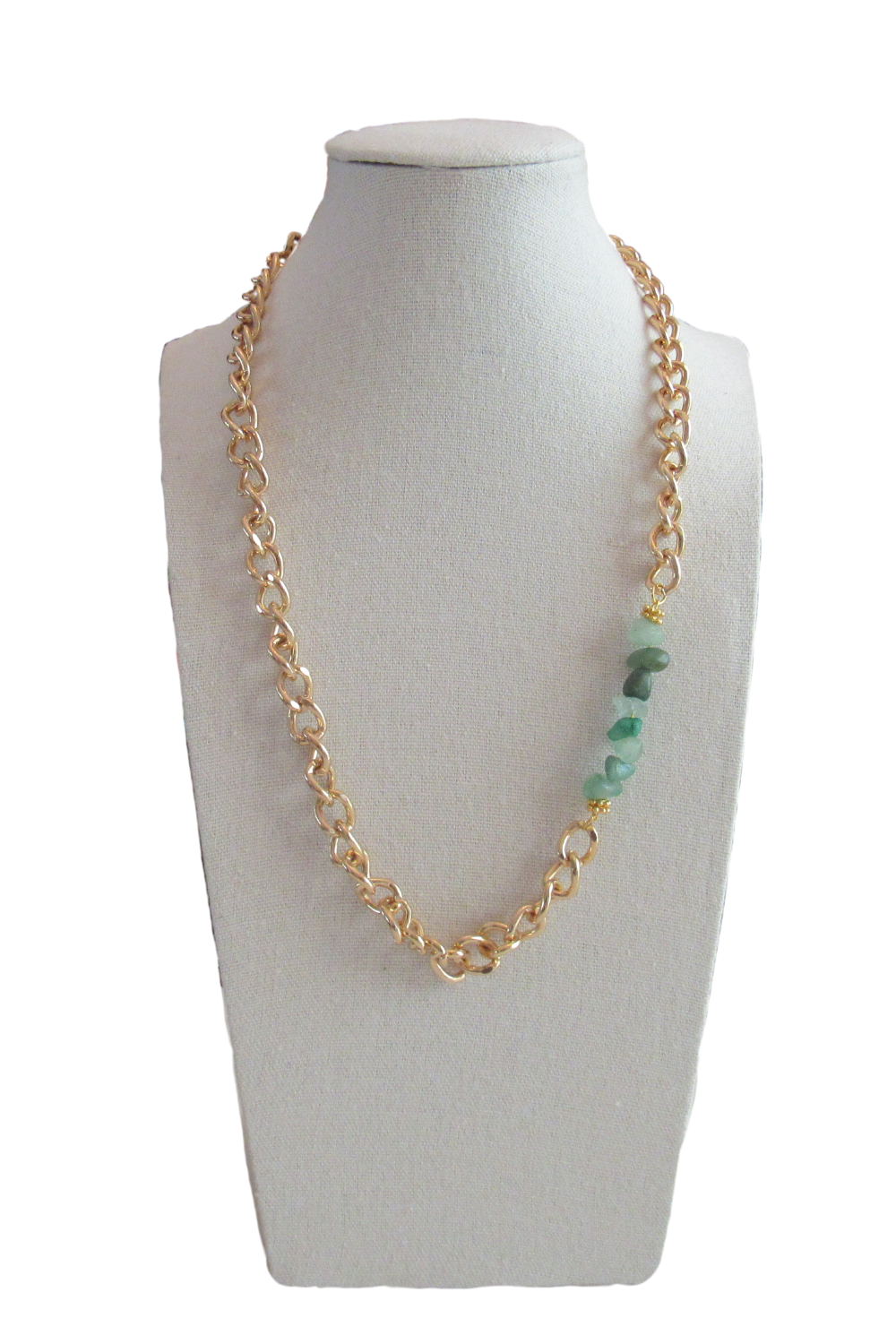 large Gold Curve Chain + Green Aventurine Chips