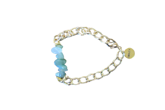 Slim Gold Curve Chain + Blue Aquamarine chips